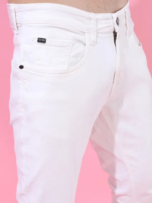  Highlander Men White Tapered Fit Clean Look Jeans