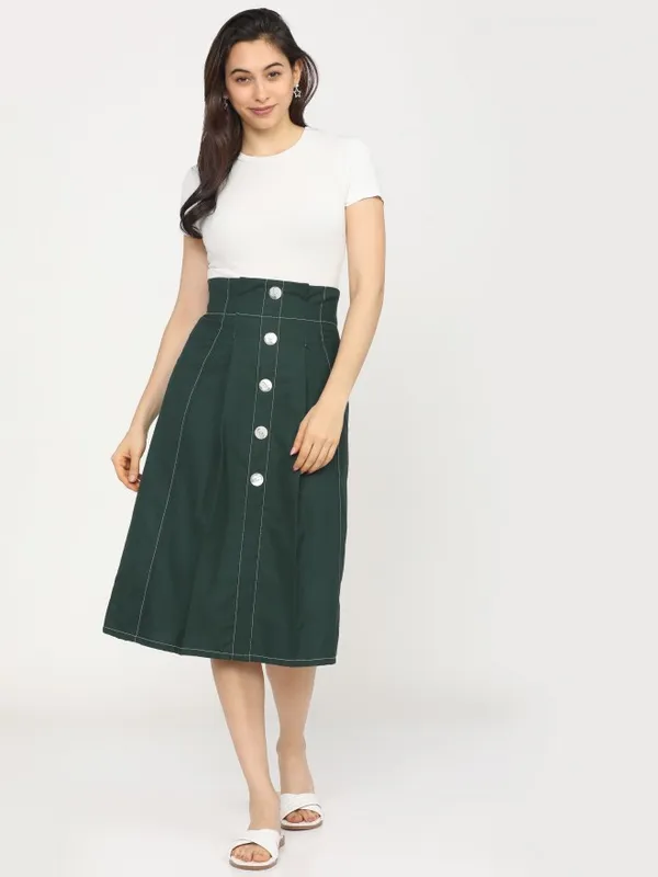  Tokyo Talkies Women Green Midi Skirts