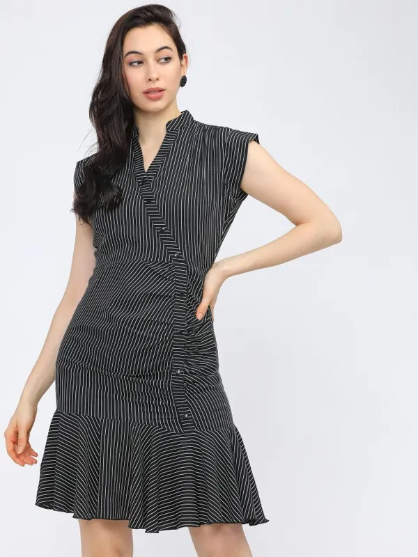  Tokyo Talkies Women Black Striped Fit And Flare Dresses