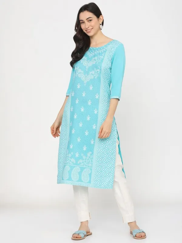  Ketch Women Blue Printed Straight Kurtas