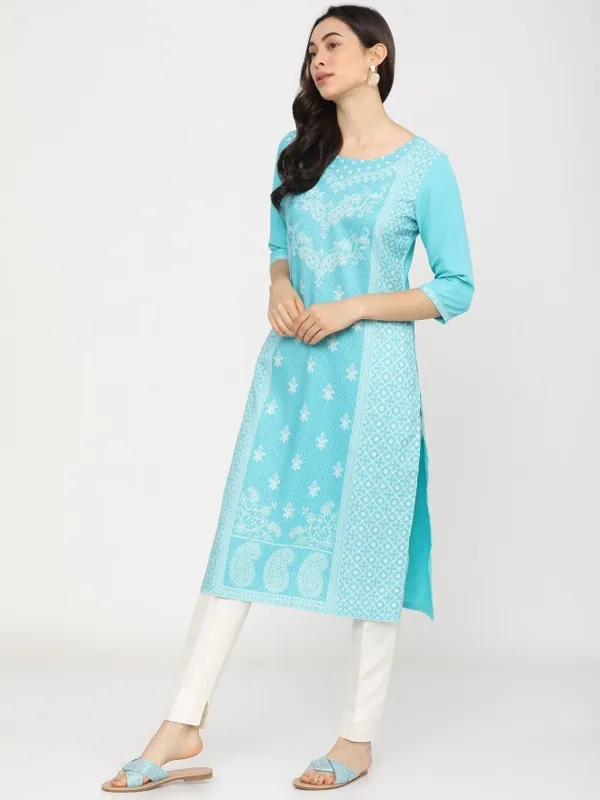  Ketch Women Blue Printed Straight Kurtas