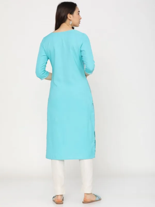  Ketch Women Blue Printed Straight Kurtas