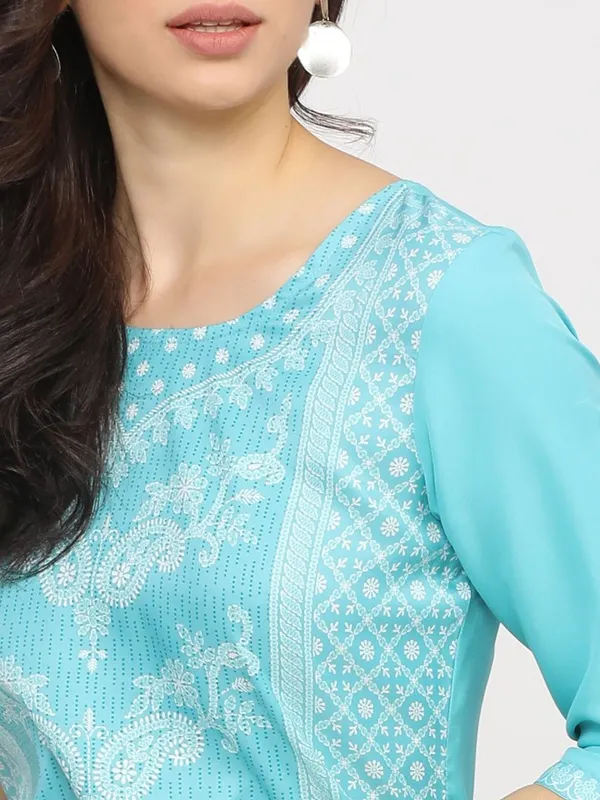 Ketch Women Blue Printed Straight Kurtas