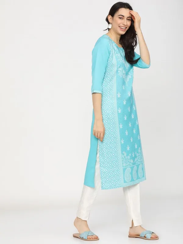  Ketch Women Blue Printed Straight Kurtas
