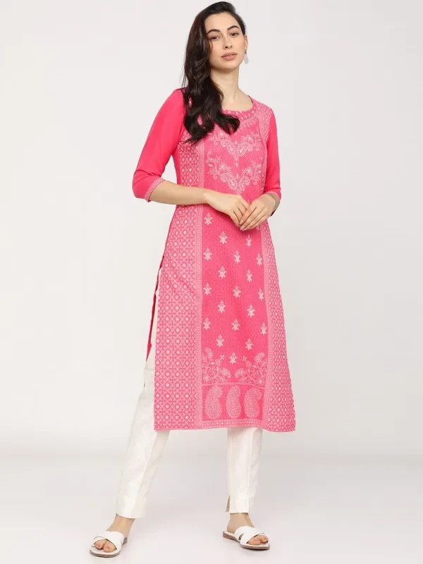  Ketch Women Pink Printed Straight Kurtas