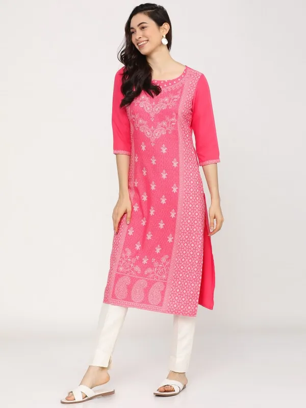  Ketch Women Pink Printed Straight Kurtas