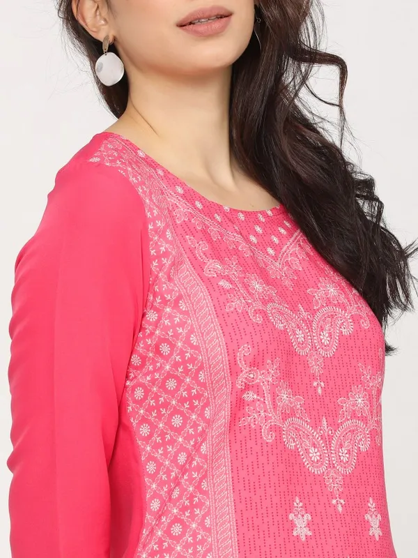  Ketch Women Pink Printed Straight Kurtas