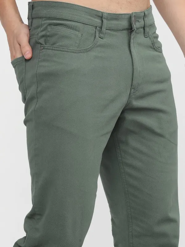  Highlander Men Green Slim Fit Solid Casual Trousers