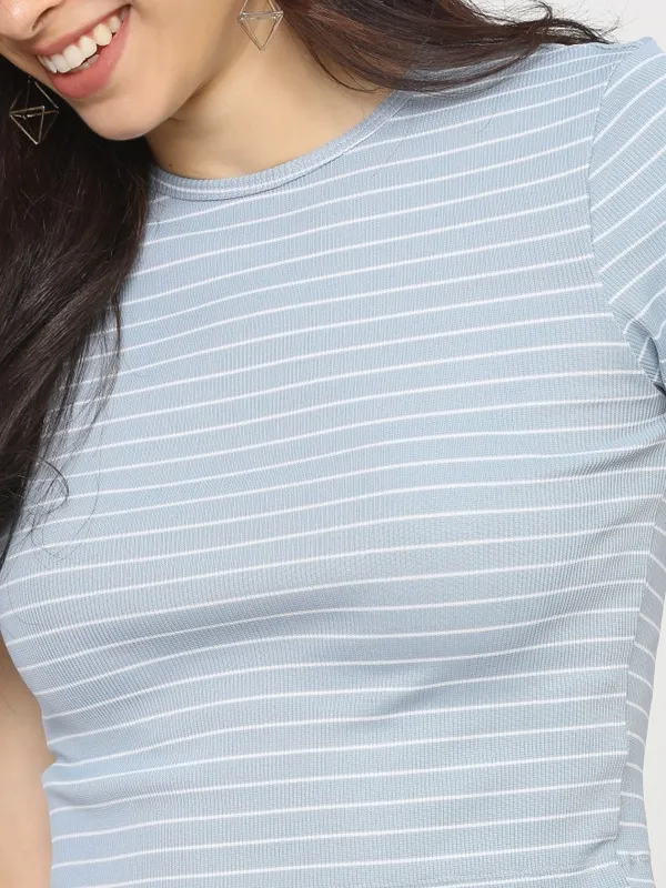  Tokyo Talkies Women Blue Striped Regular Tops