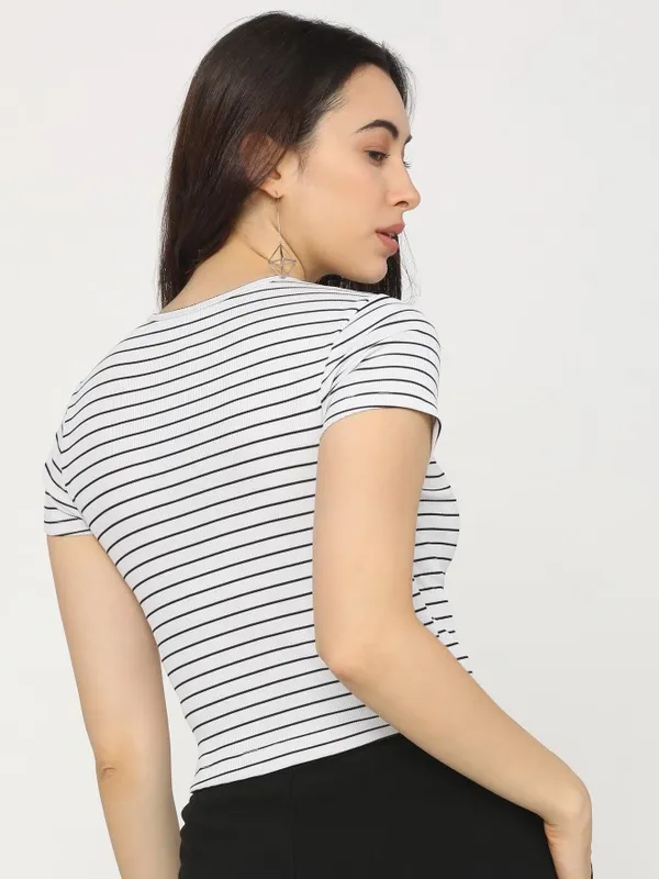  Tokyo Talkies Women White Striped Regular Tops