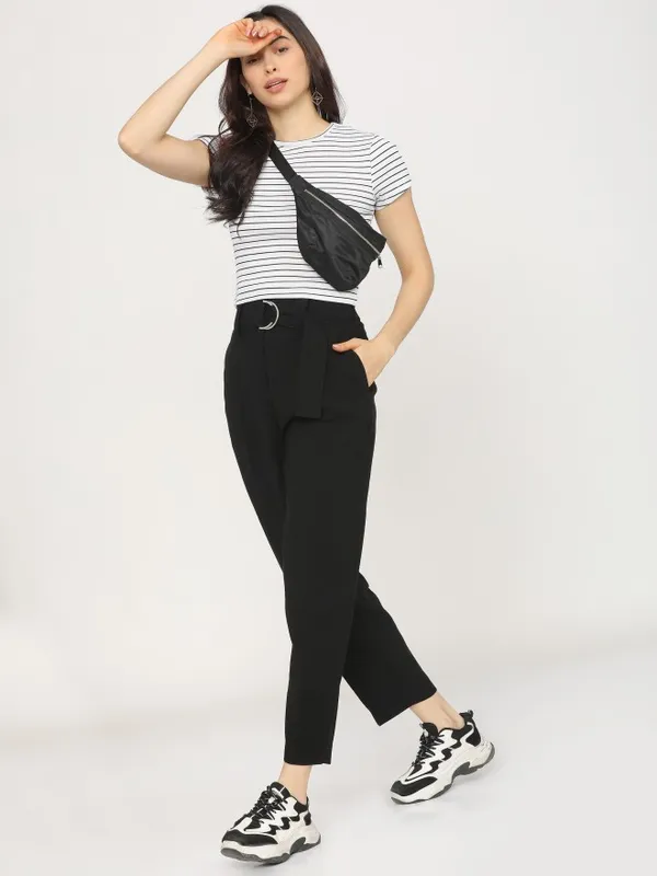  Tokyo Talkies Women White Striped Regular Tops