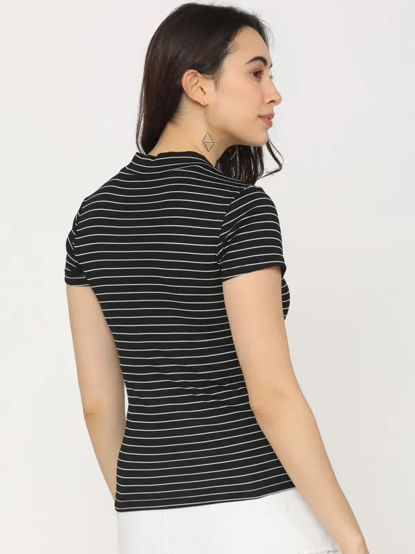  Tokyo Talkies Women Black Striped Fitted Tops