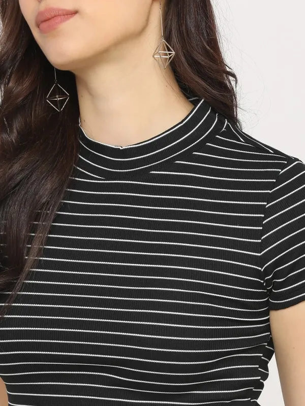  Tokyo Talkies Women Black Striped Fitted Tops