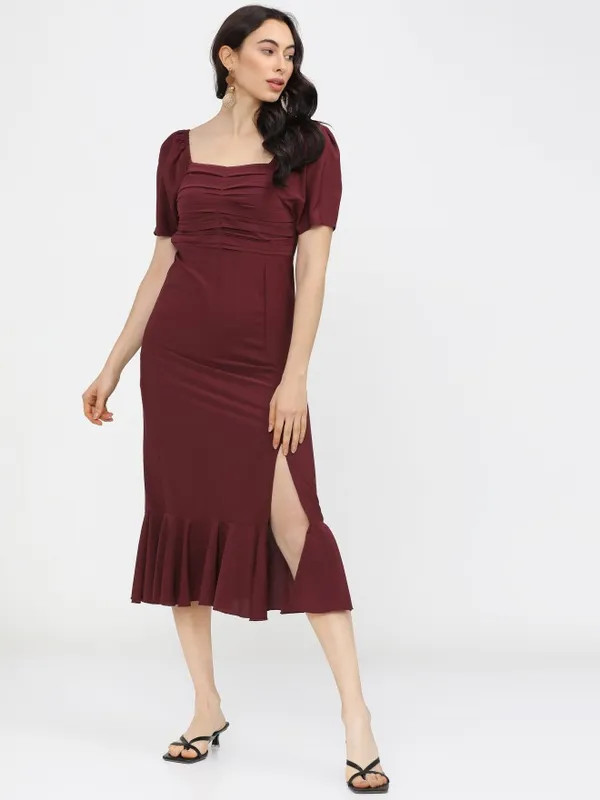  Tokyo Talkies Women Maroon Solid Fit And Flare Dresses