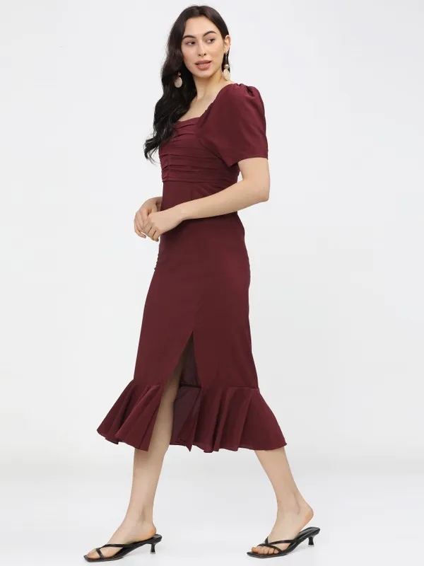  Tokyo Talkies Women Maroon Solid Fit And Flare Dresses