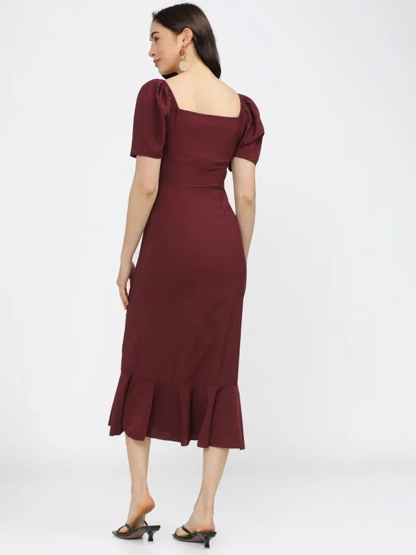  Tokyo Talkies Women Maroon Solid Fit And Flare Dresses