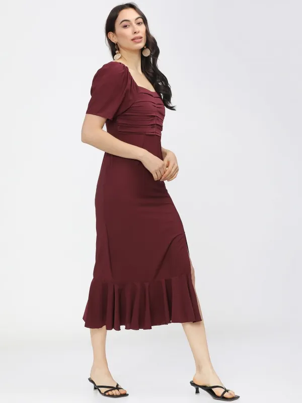  Tokyo Talkies Women Maroon Solid Fit And Flare Dresses