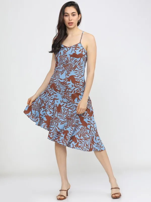  Tokyo Talkies Women Blue Printed Fit And Flare Dresses