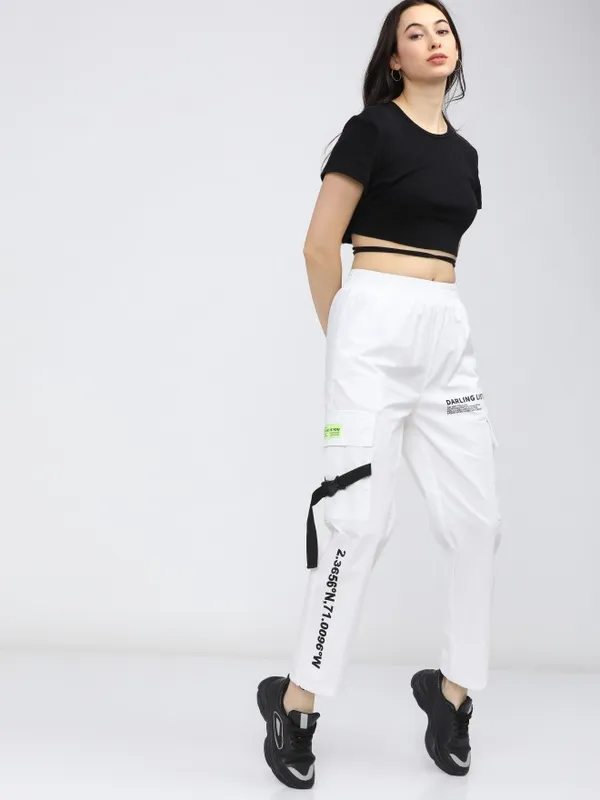  Tokyo Talkies Women White Solid Regular Fit Casual Trousers