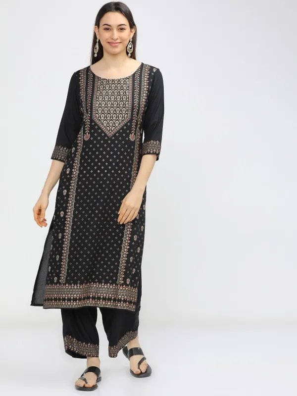  Vishudh Women Black Printed Kurta Sets