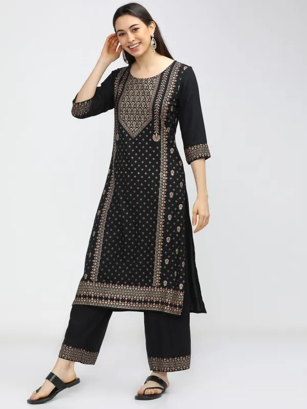  Vishudh Women Black Printed Kurta Sets