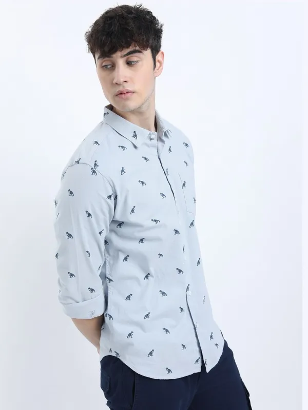  Ketch Men Blue Printed Slim Fit Casual Shirts