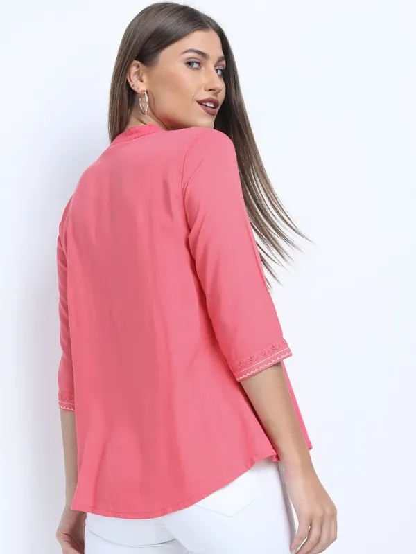 Vishudh Women Pink Embroidery Empire Tops