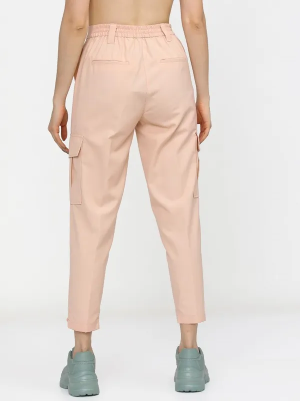  Tokyo Talkies Women Pink Solid Tapered Fit Casual Trousers