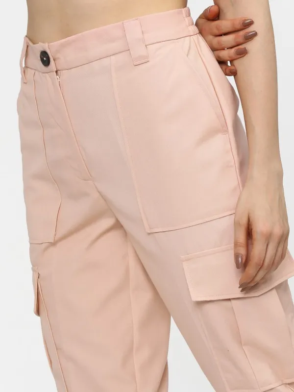  Tokyo Talkies Women Pink Solid Tapered Fit Casual Trousers