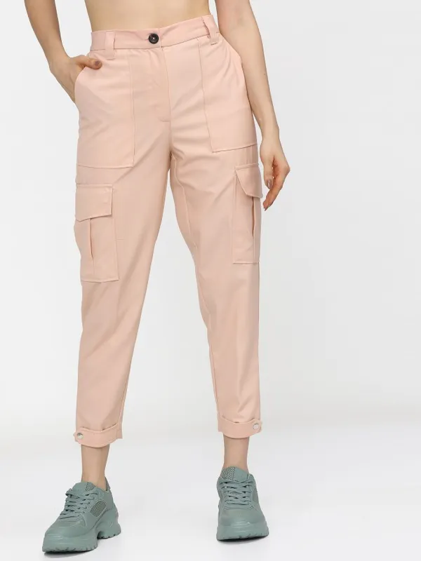  Tokyo Talkies Women Pink Solid Tapered Fit Casual Trousers