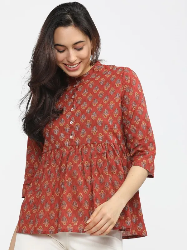  Vishudh Women Terracotta Printed Regular Tops