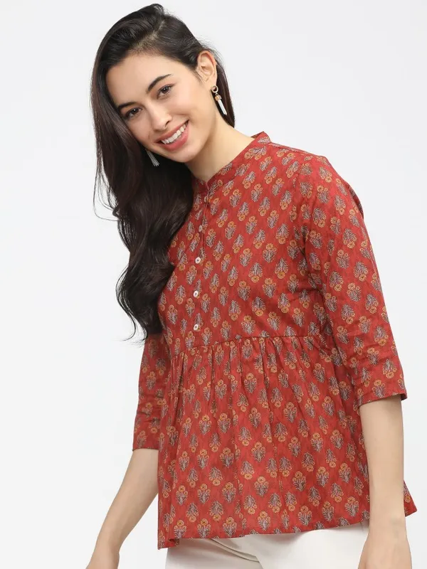  Vishudh Women Terracotta Printed Regular Tops