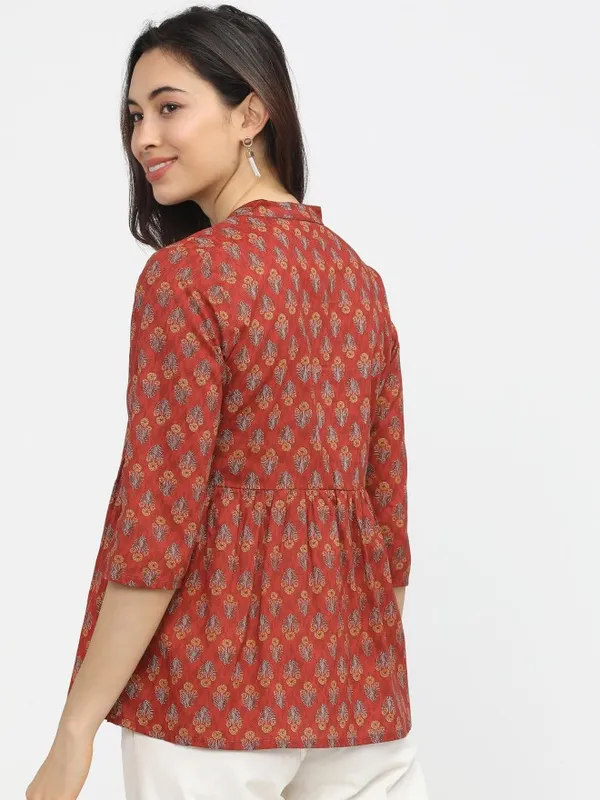  Vishudh Women Terracotta Printed Regular Tops