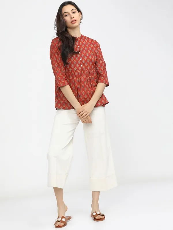  Vishudh Women Terracotta Printed Regular Tops