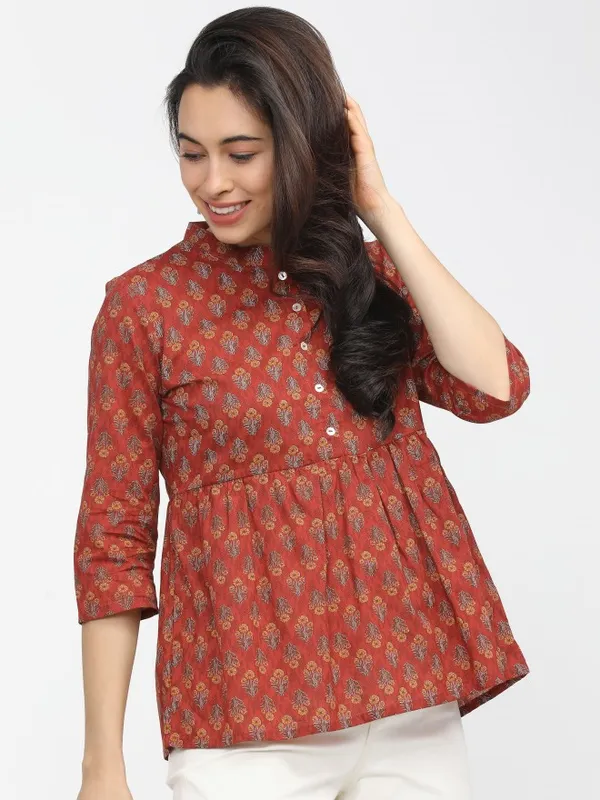  Vishudh Women Terracotta Printed Regular Tops