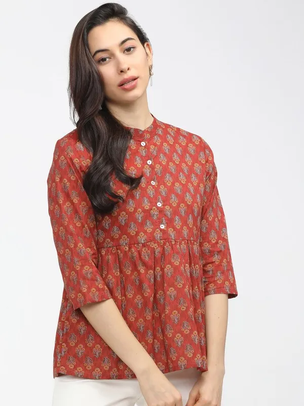  Vishudh Women Terracotta Printed Regular Tops