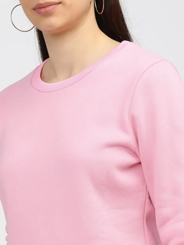  Tokyo Talkies Women Pink Solid Pullover Round Neck Sweatshirts