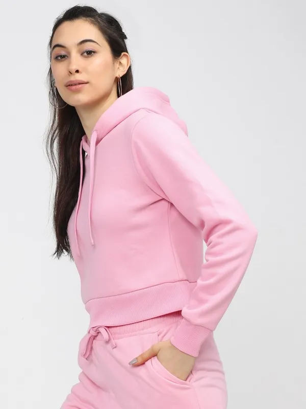  Tokyo Talkies Women Pink Solid Pullover Hood Sweatshirts