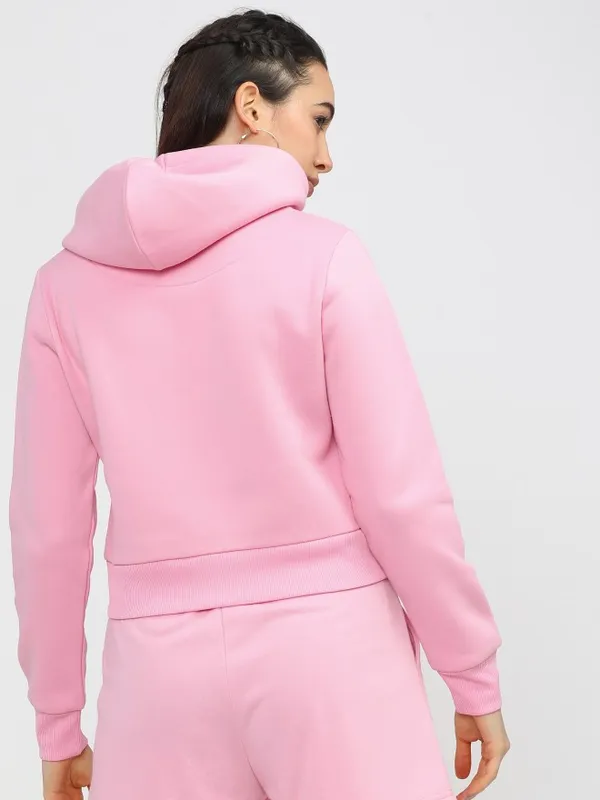  Tokyo Talkies Women Pink Solid Pullover Hood Sweatshirts