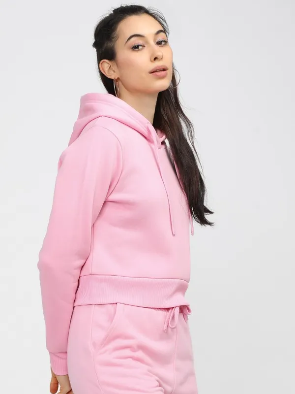  Tokyo Talkies Women Pink Solid Pullover Hood Sweatshirts