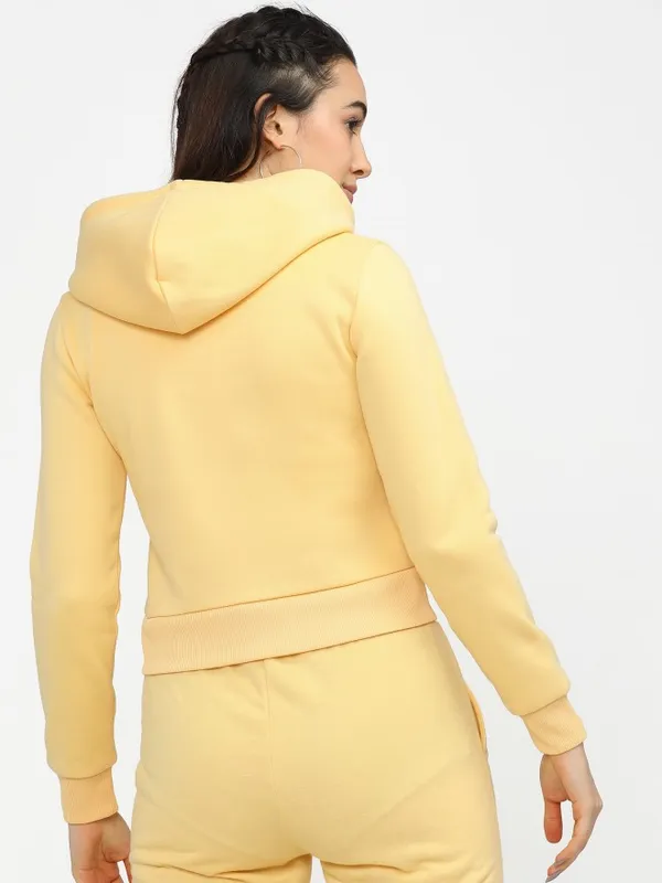  Tokyo Talkies Women Yellow Solid Front-Open Hood Sweatshirts