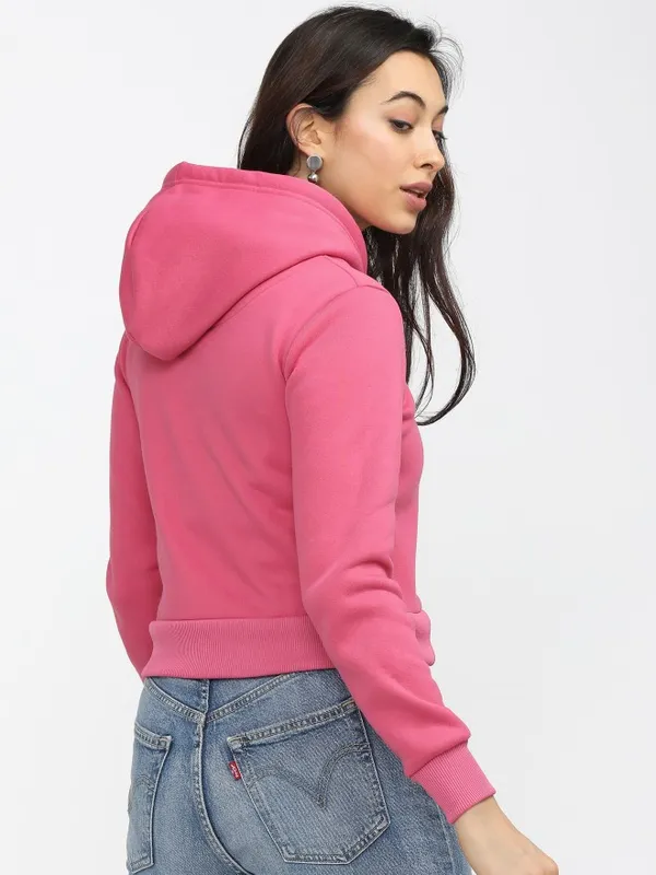  Tokyo Talkies Women Pink Solid Front-Open Hood Sweatshirts