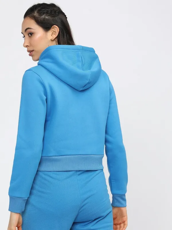  Tokyo Talkies Women Blue Solid Pullover Hood Sweatshirts