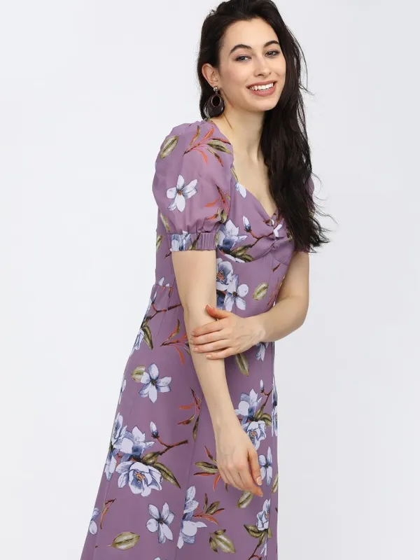  Tokyo Talkies Women Purple Printed A-Line Dresses