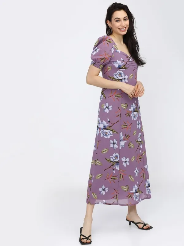  Tokyo Talkies Women Purple Printed A-Line Dresses