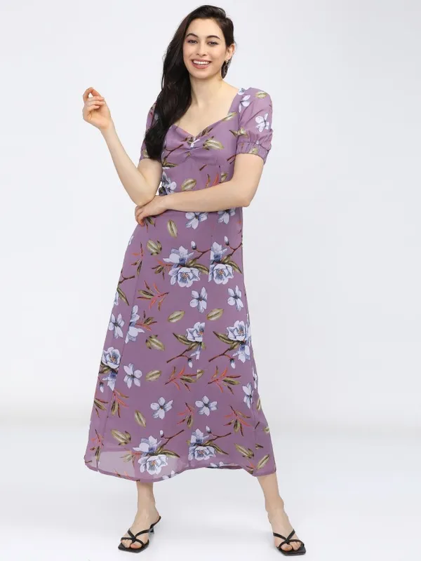  Tokyo Talkies Women Purple Printed A-Line Dresses