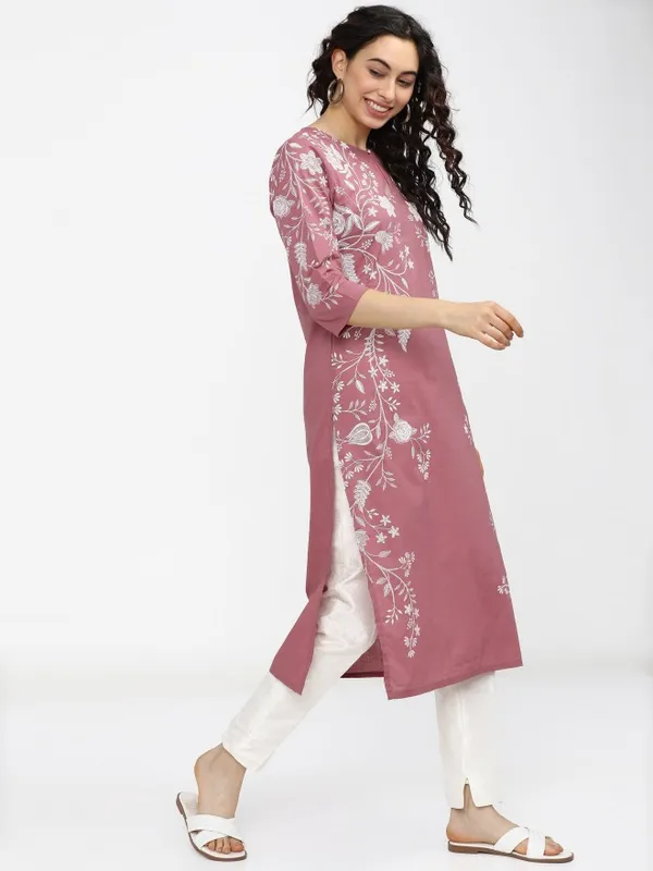  Vishudh Women Pink Printed Straight Kurtas