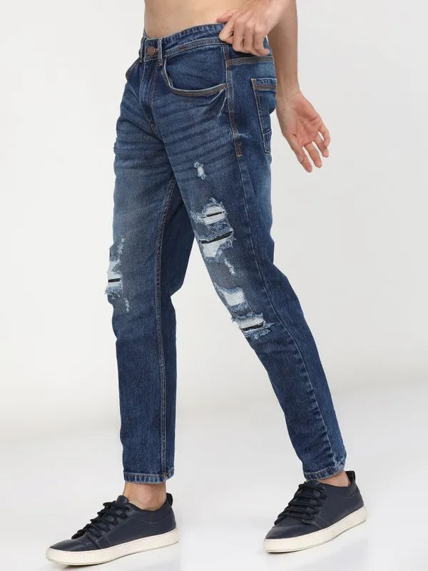  Locomotive Men Blue Tapered Fit Highly Distressed Jeans