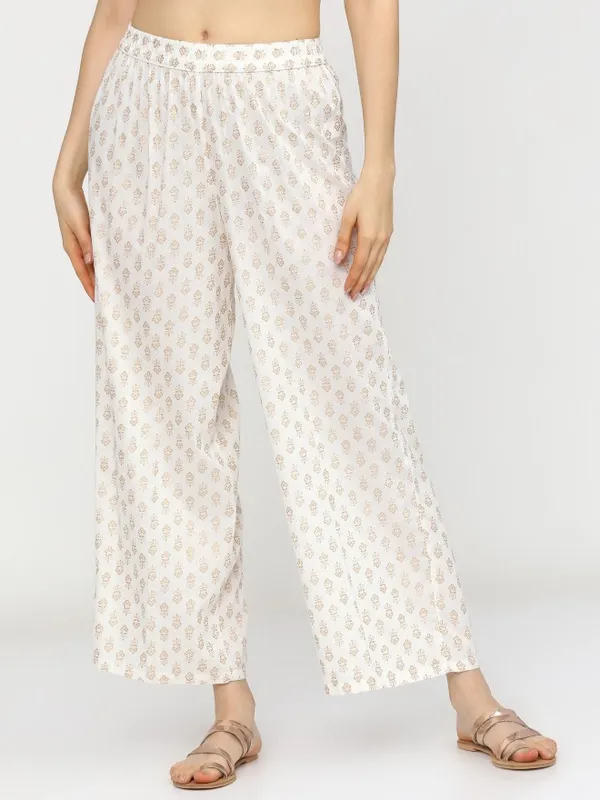  Vishudh Women Off White Printed Straight Fit Palazzos