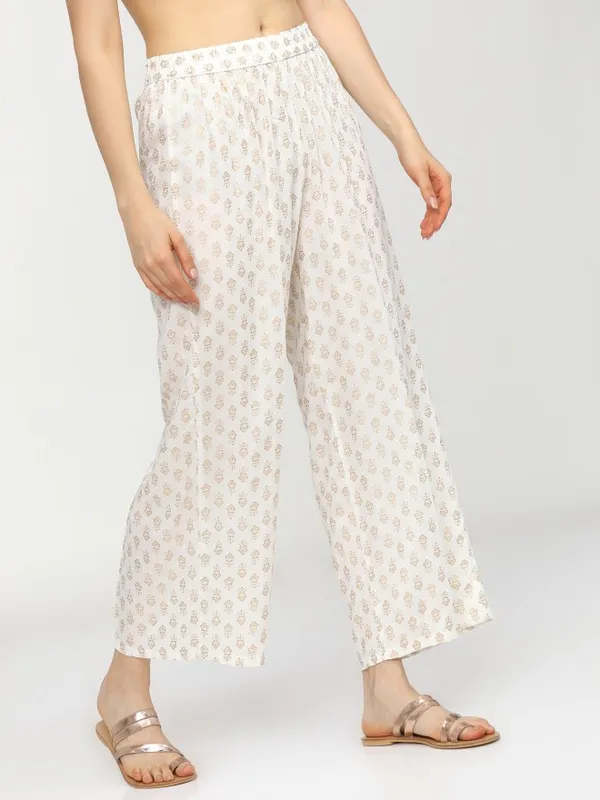  Vishudh Women Off White Printed Straight Fit Palazzos